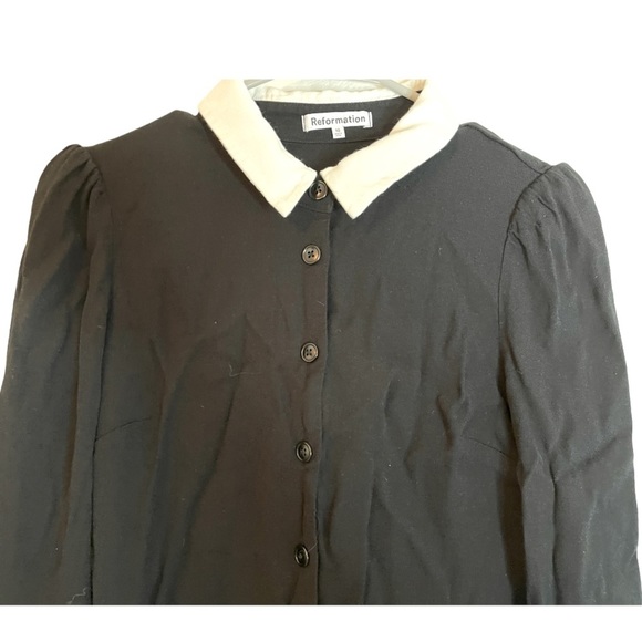 Reformation Women's Scheana Mini Black Collared Button Up Chiffon Shirt Dress 10 - Picture 4 of 10